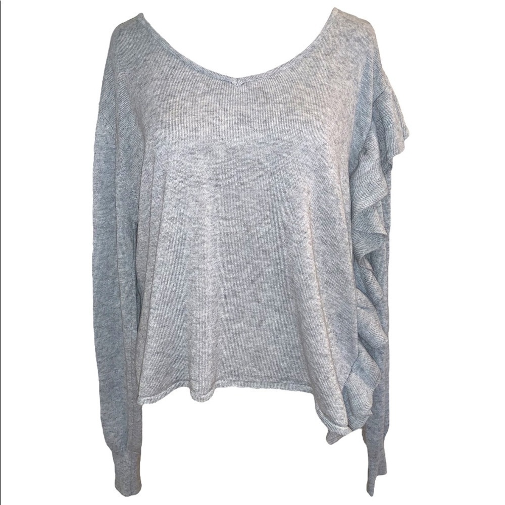 John + Jenn Ruffle Sweater Gray Size Large